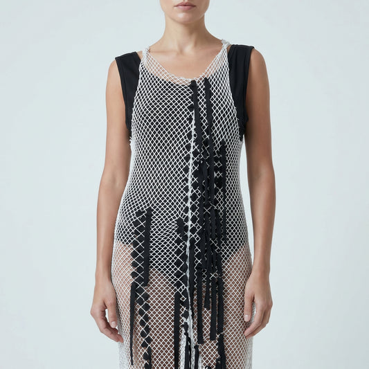 Fringed Open Knit Midi Dress