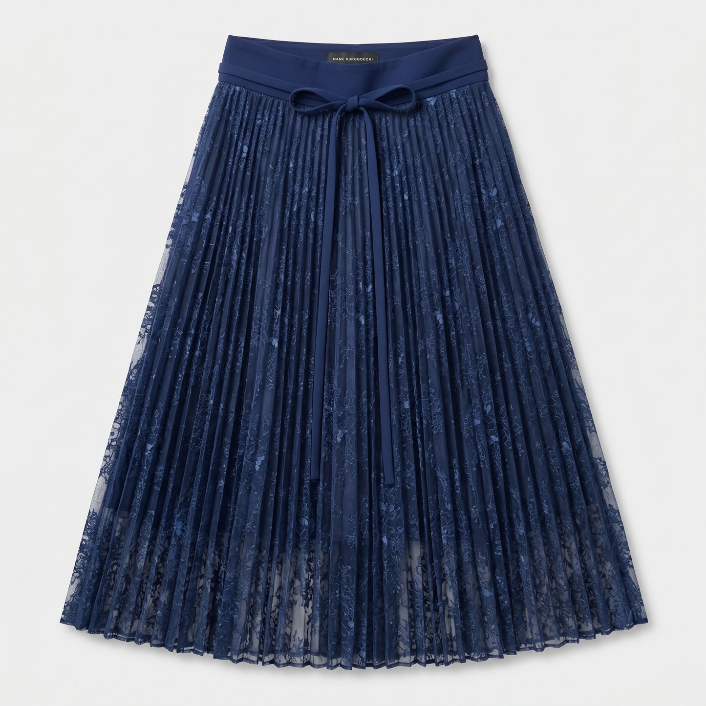 Navy Lace Pleated Midi Skirt