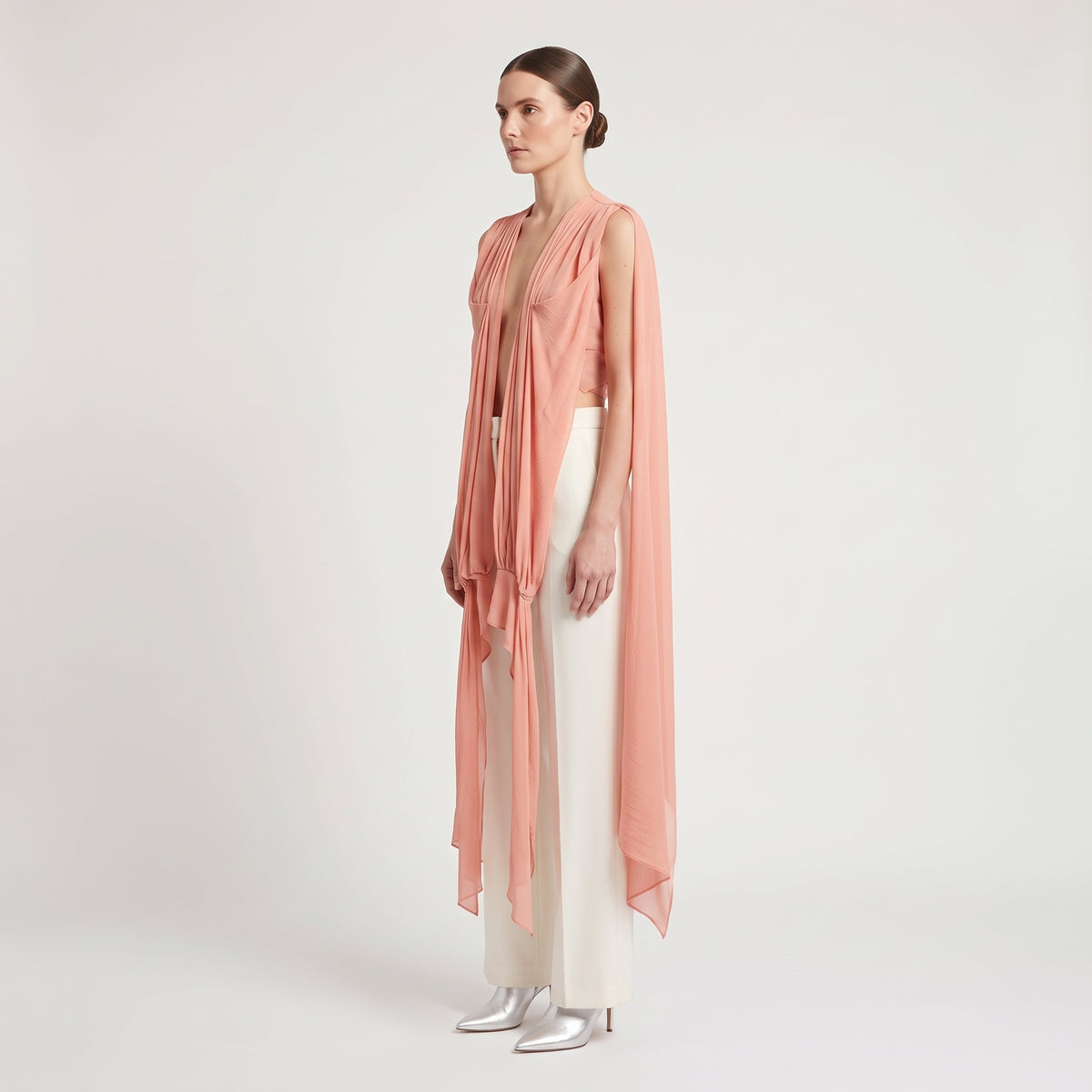 Draped Tie-Front Silk Blouse
