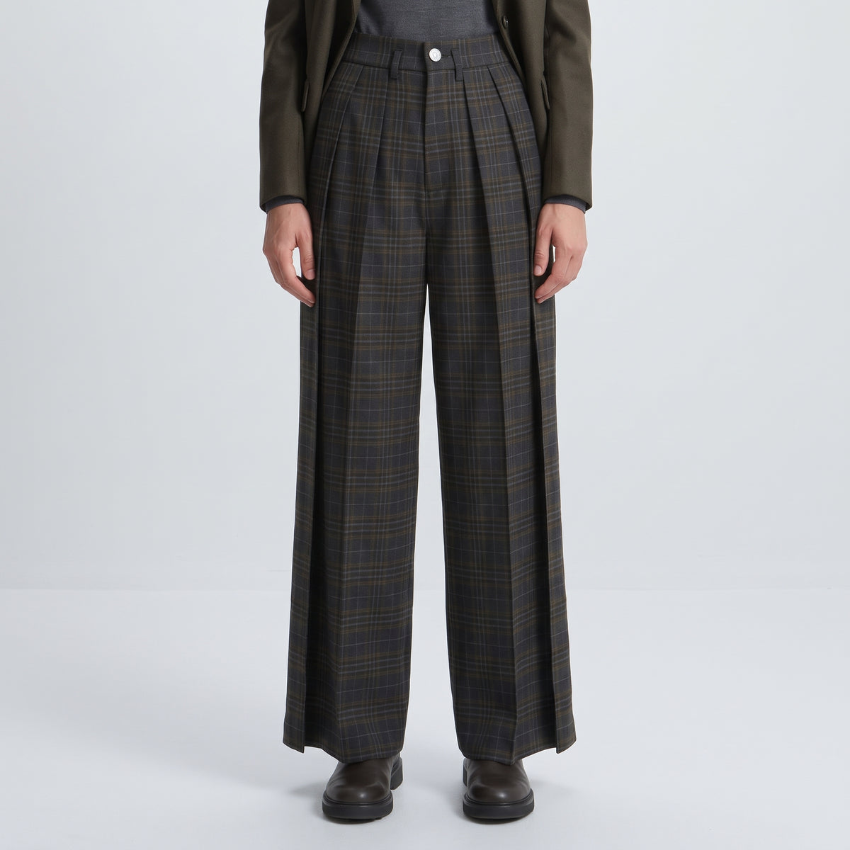 Tailored Plaid Wide-Leg Trousers