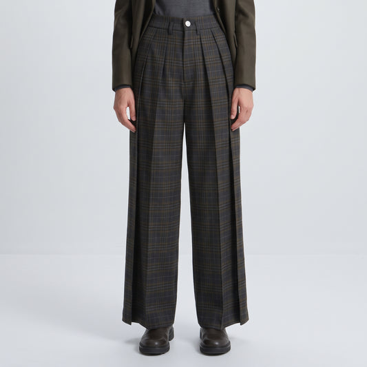 Tailored Plaid Wide-Leg Trousers