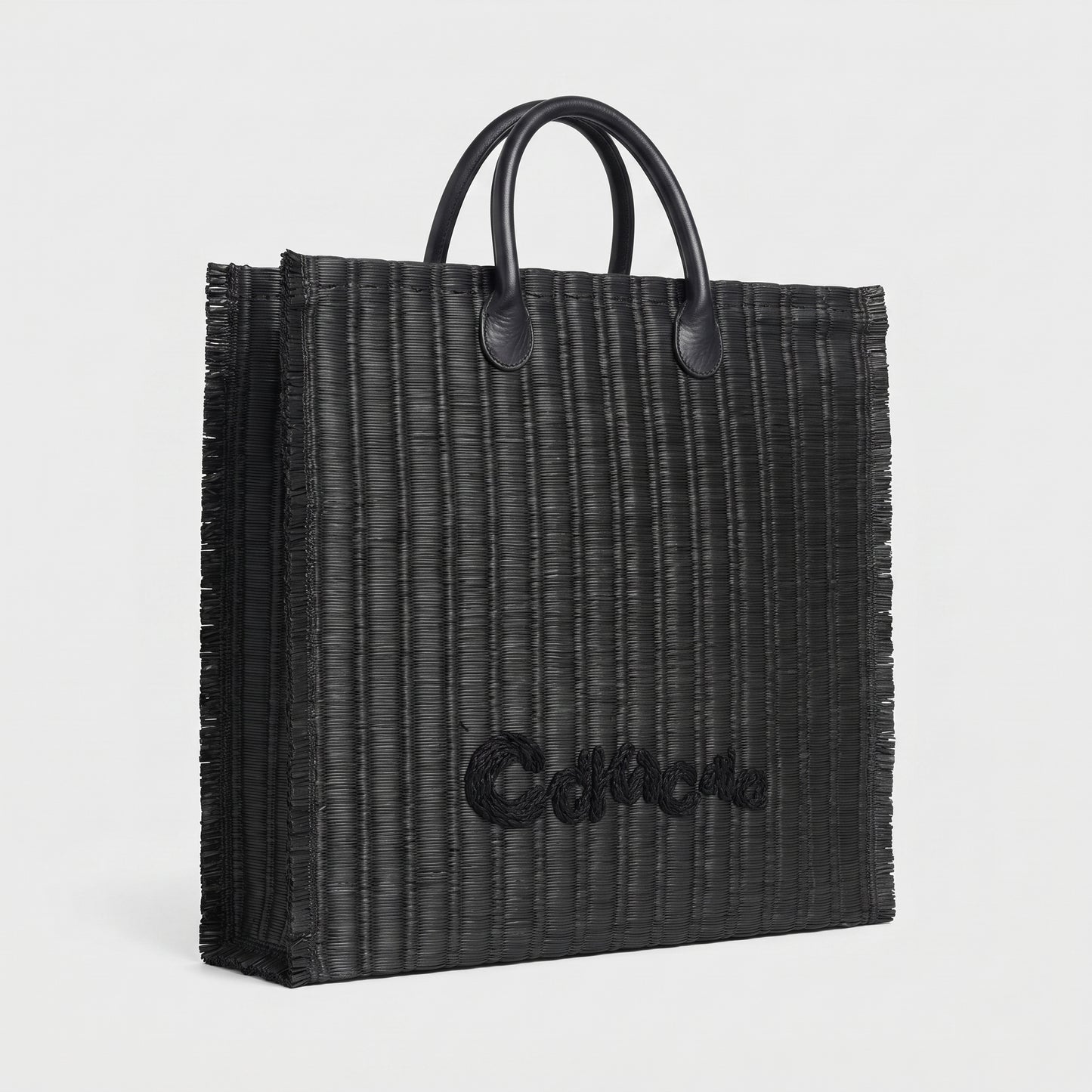 Structured Black Woven Tote