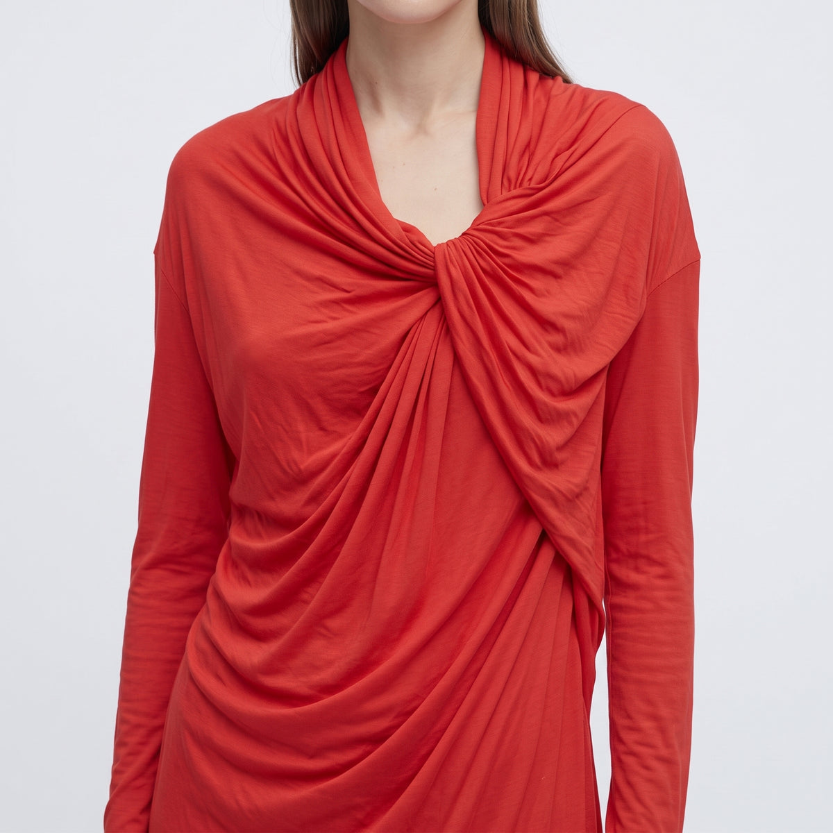 Ruched Knot Detail Red Top