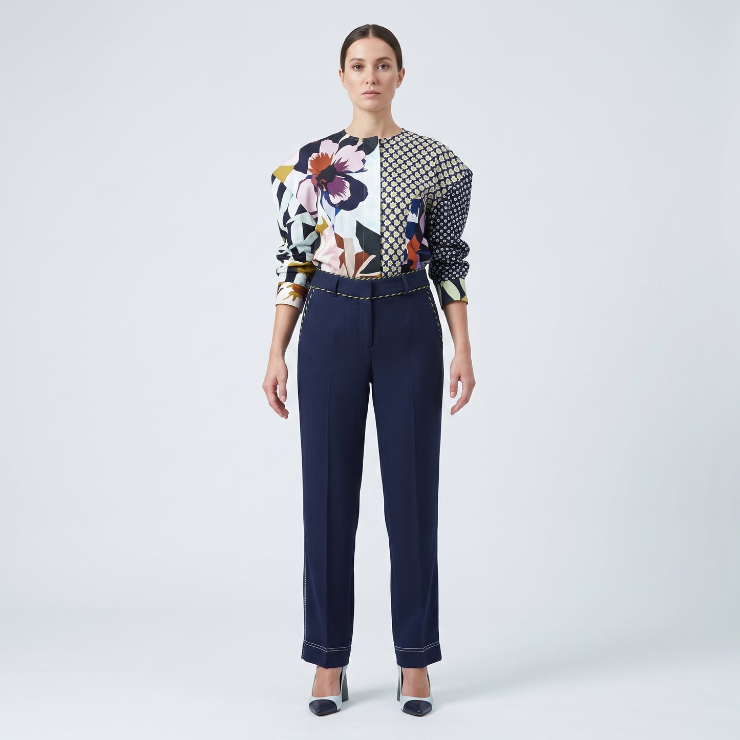Navy Tailored Contrast Stitch Trousers