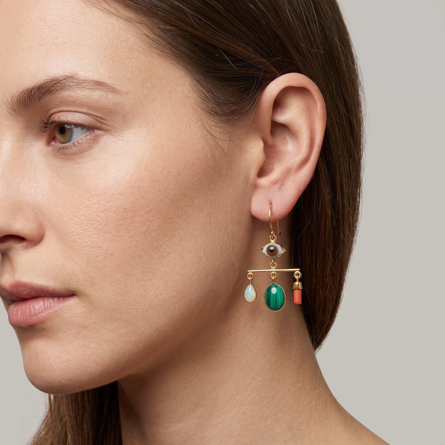 Asymmetric Multi-Charm Drop Earrings