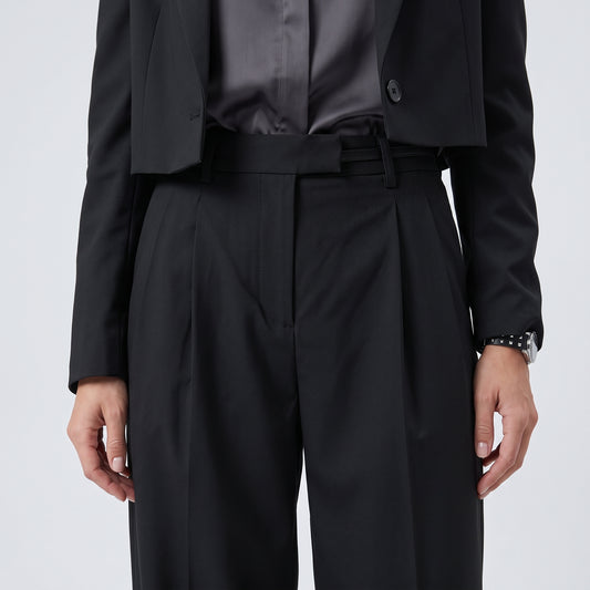 Tailored High-Waisted Pleated Trousers