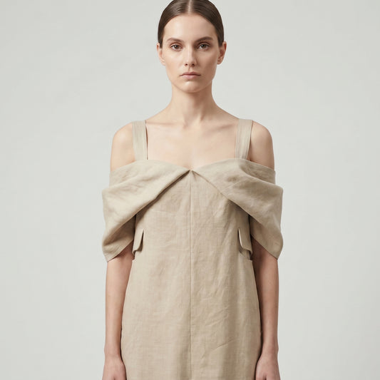Off-Shoulder Tailored Linen Dress