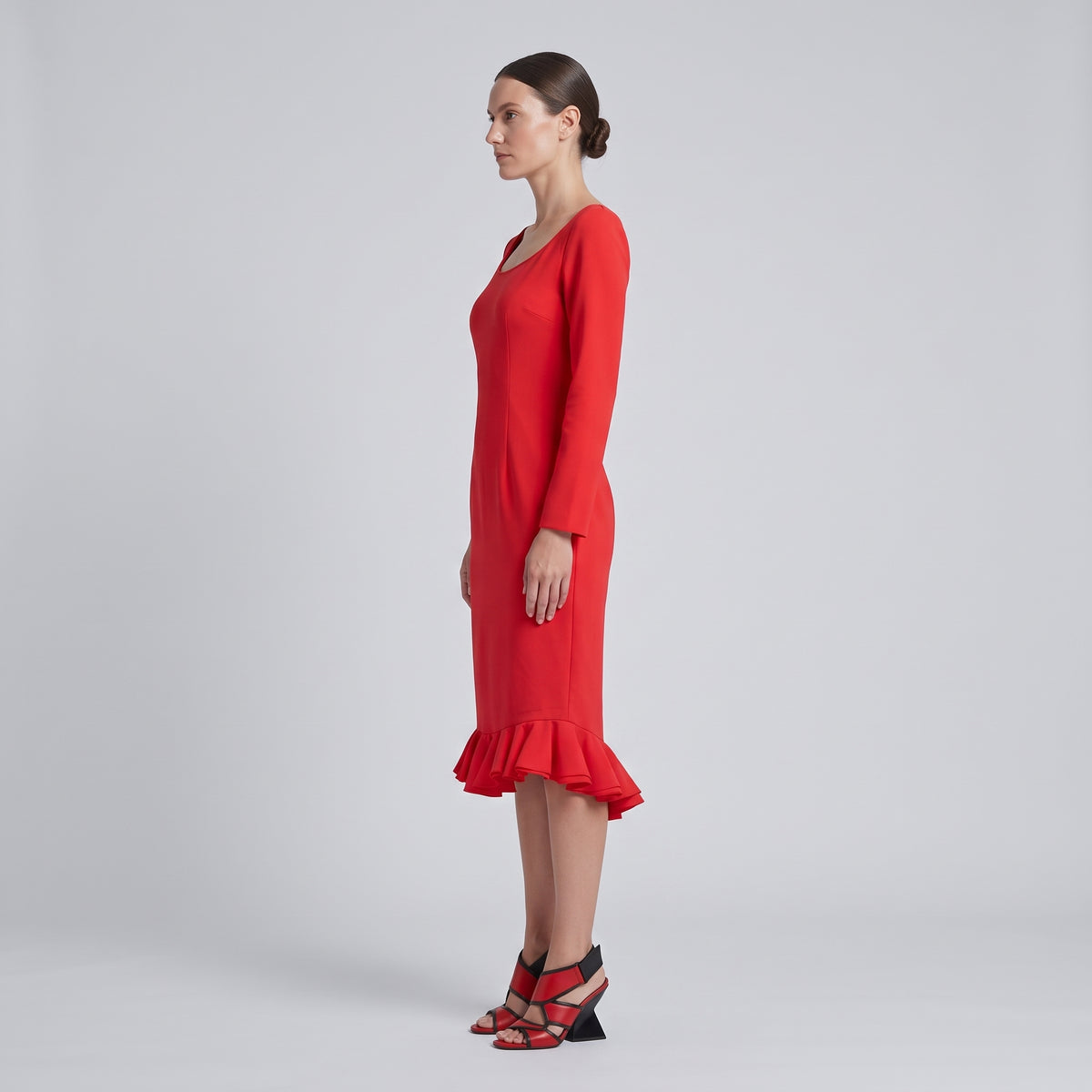 Elegant Red Ruffle Hem Dress