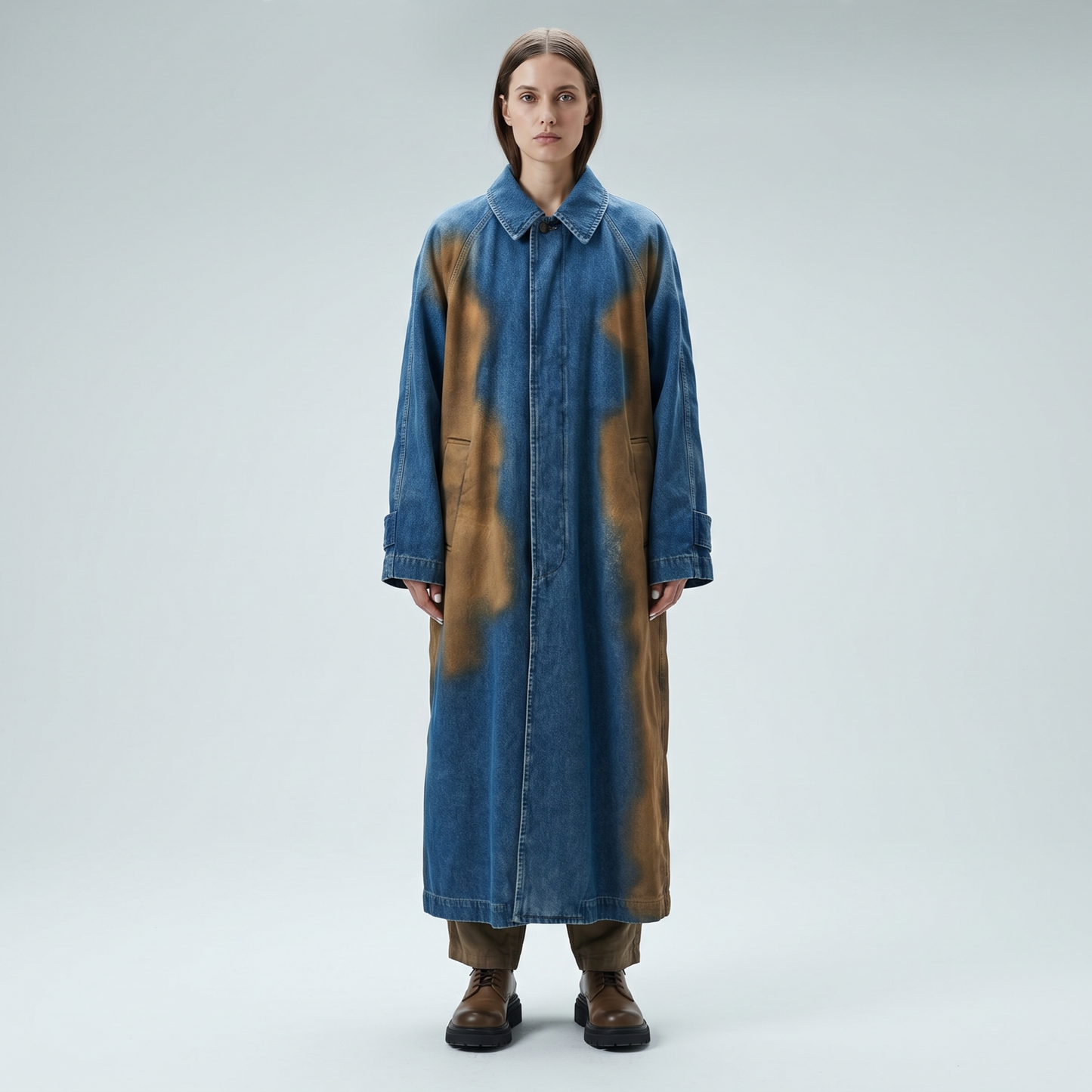 Distressed Denim Trench Coat