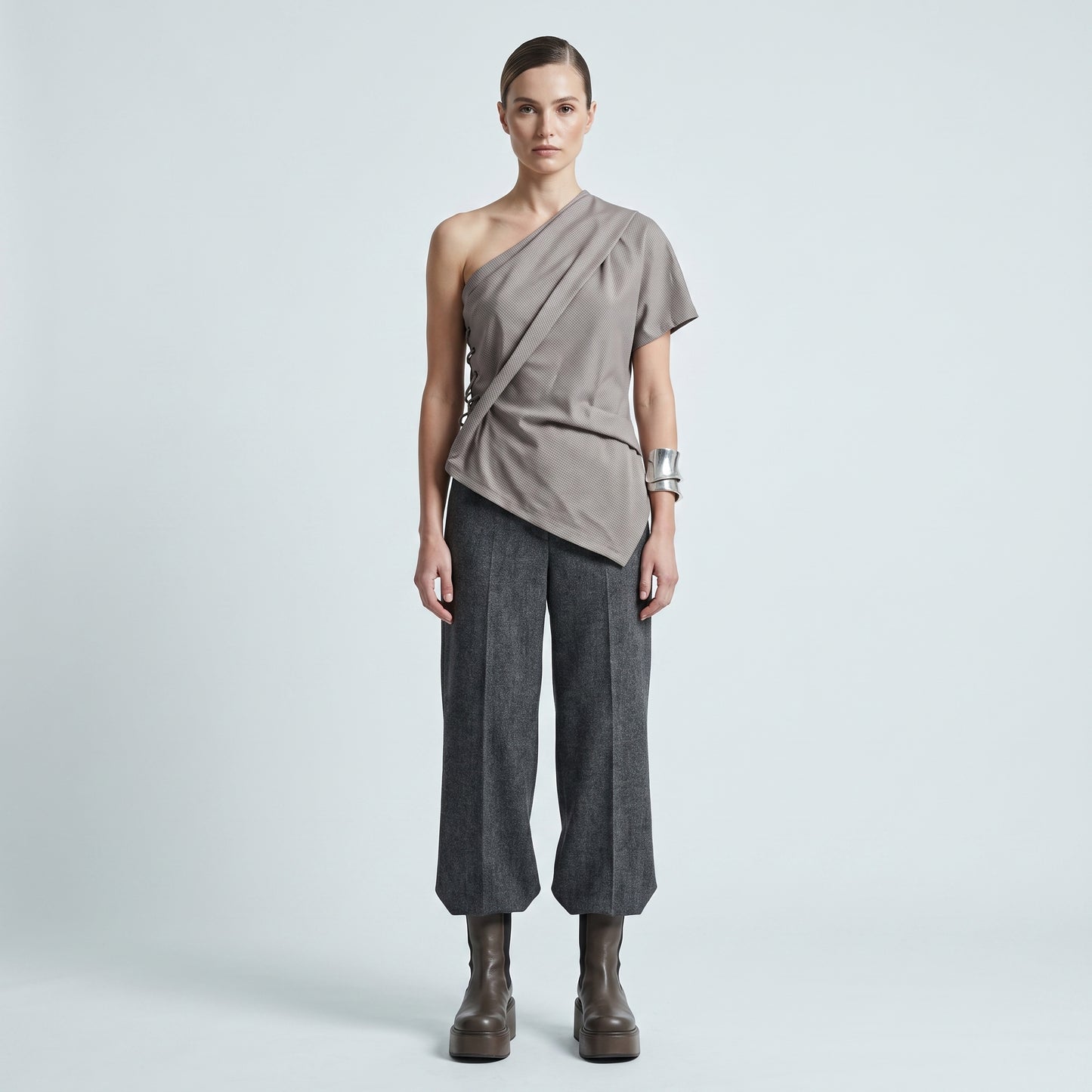 One-Shoulder Lace-Up Asymmetric Top