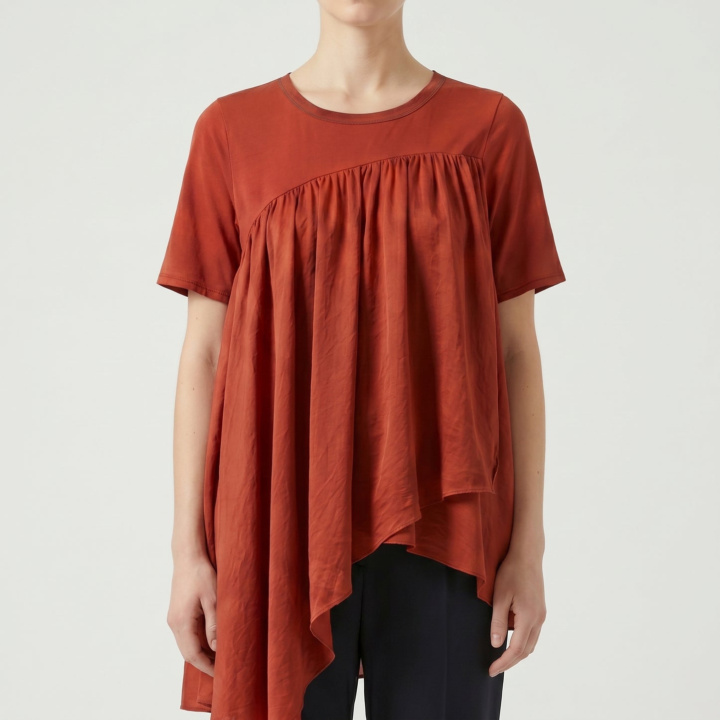Asymmetric Ruched Rust Blouse