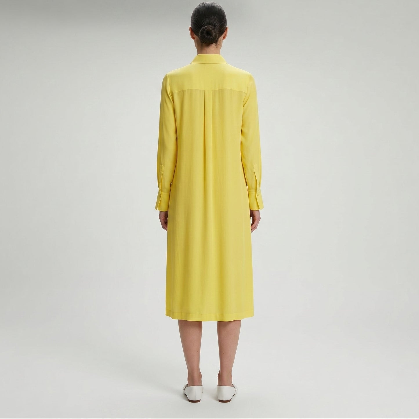 Pleated Yellow Shirt Dress