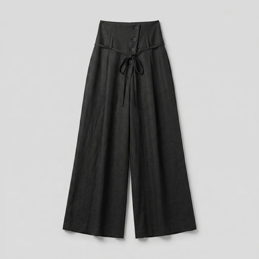 High-Waisted Linen Wide-Leg Trousers