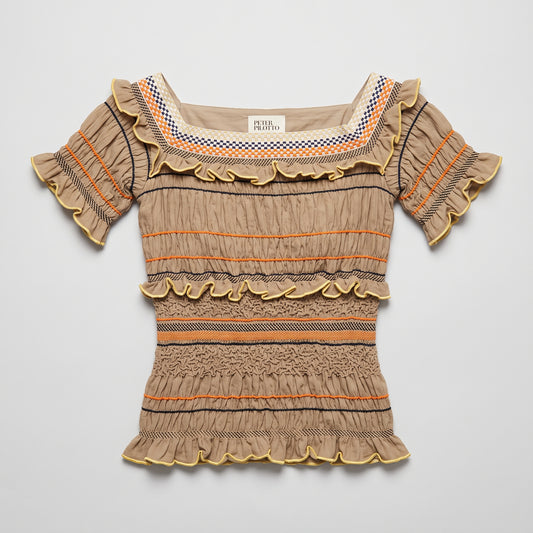 Smocked Ruffle Trim Square-Neck Top