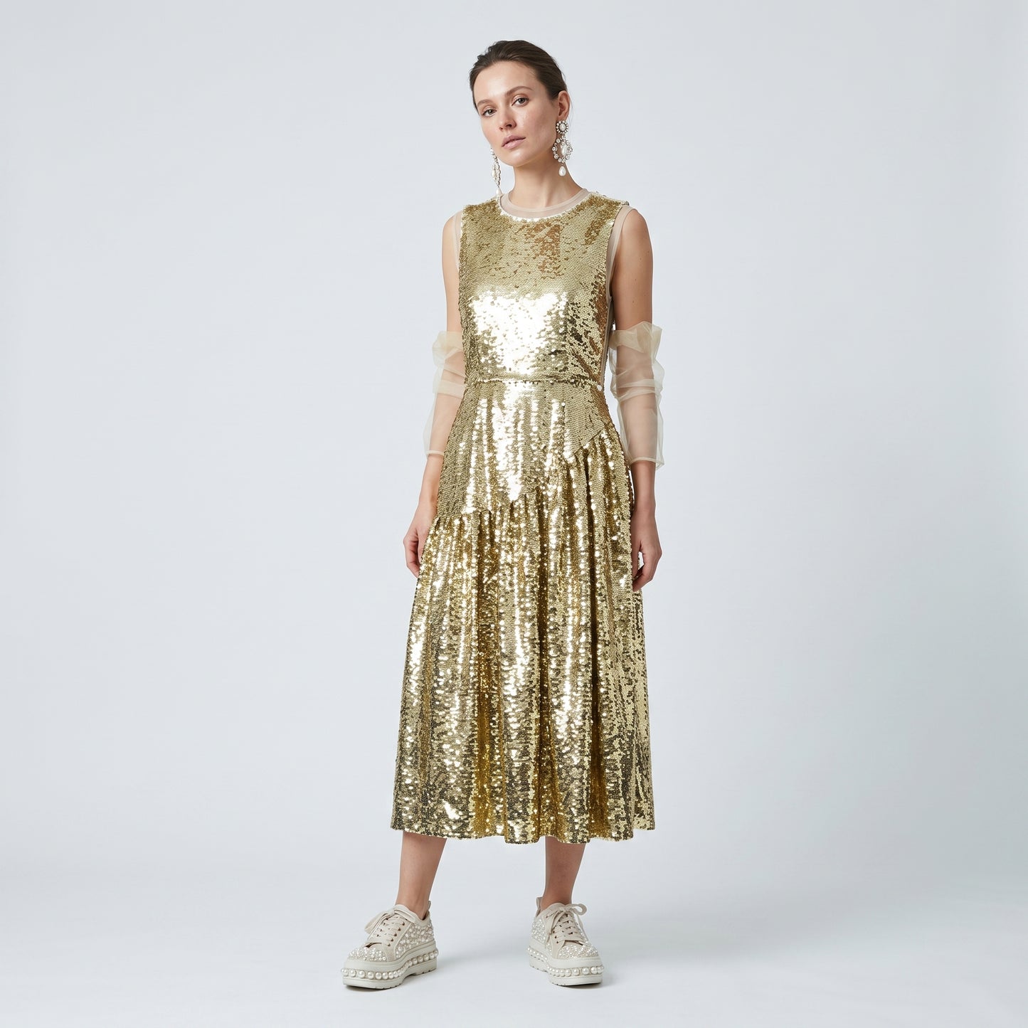 Metallic Sequin Embellished Midi Dress