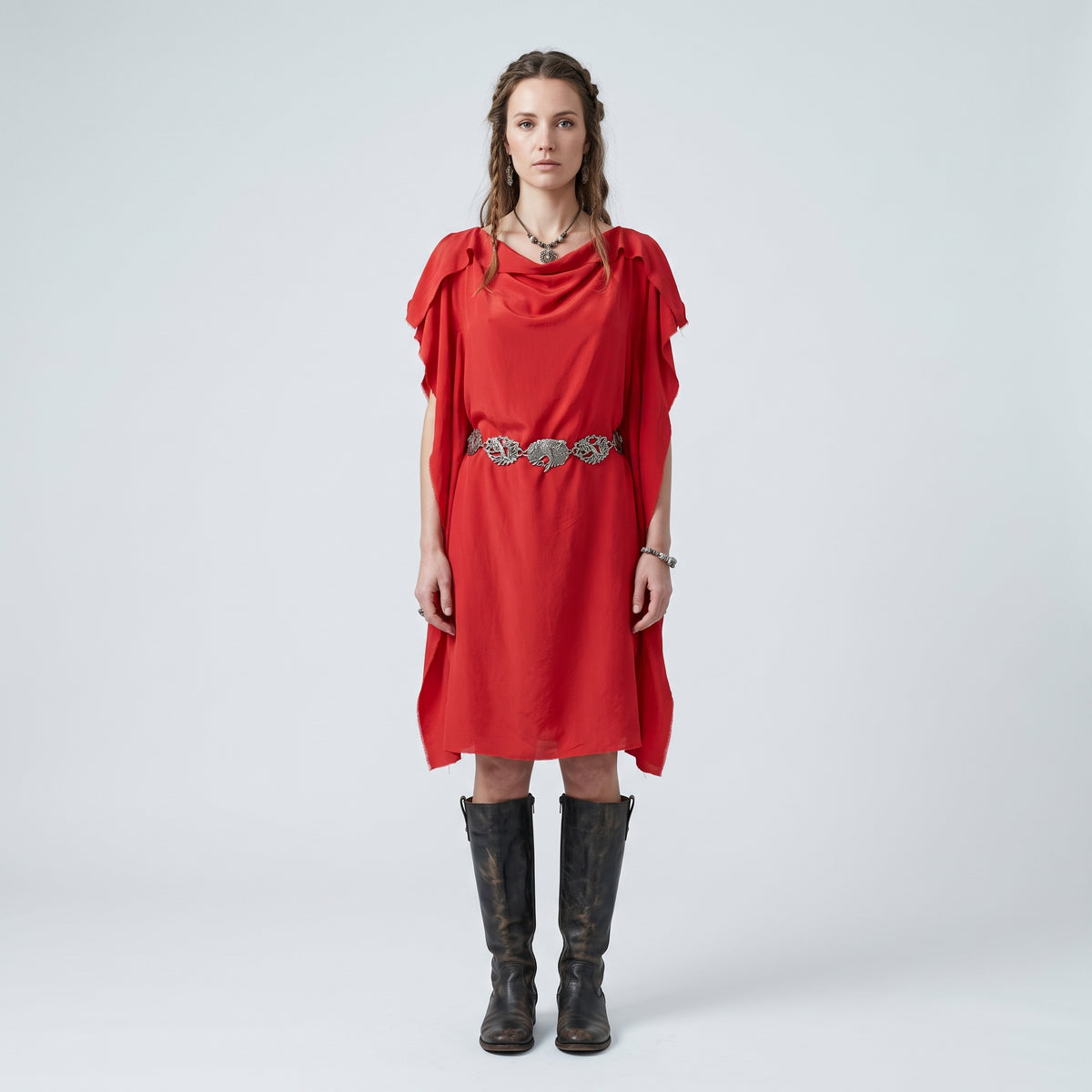Draped Cowl Neck Red Dress