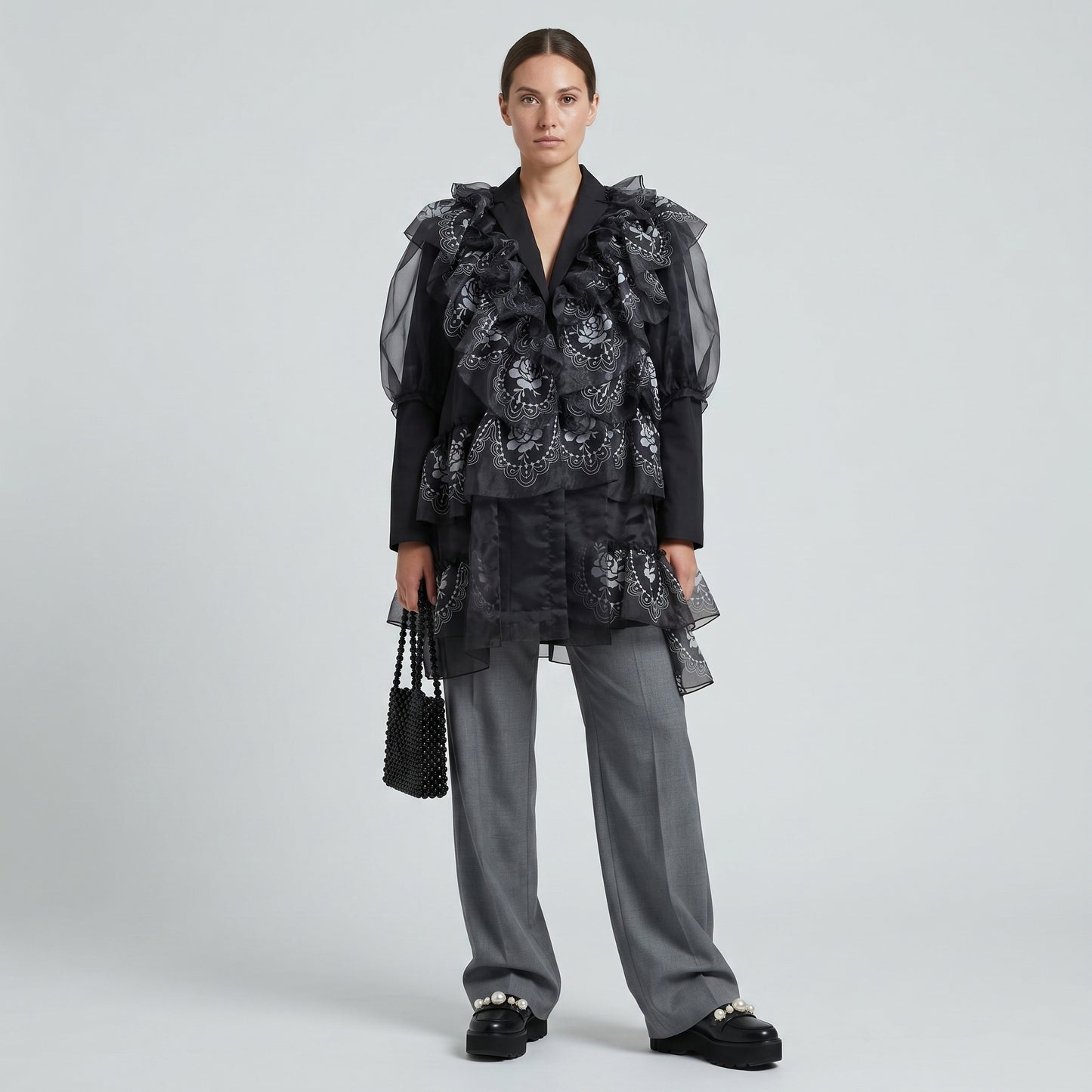 Ruffled Organza Tailored Jacket