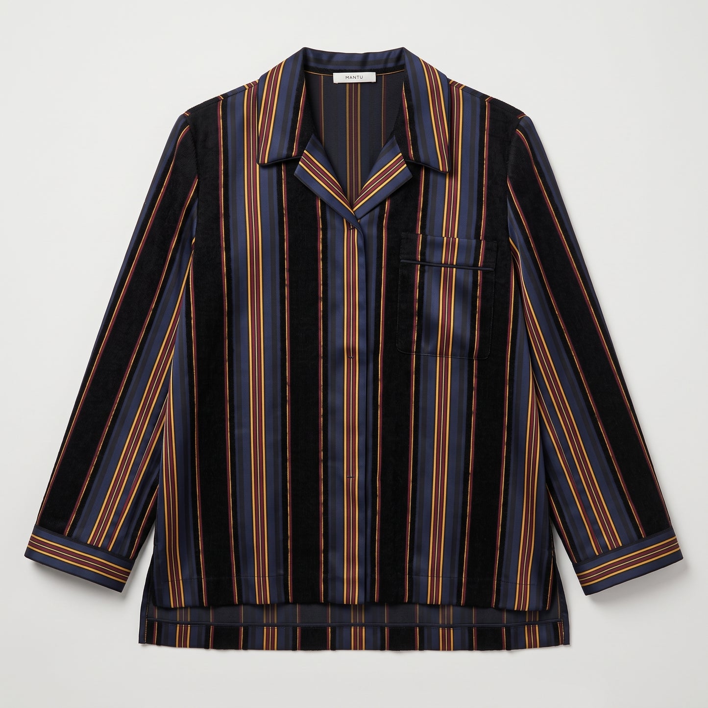 Striped Silk Velvet Panel Shirt