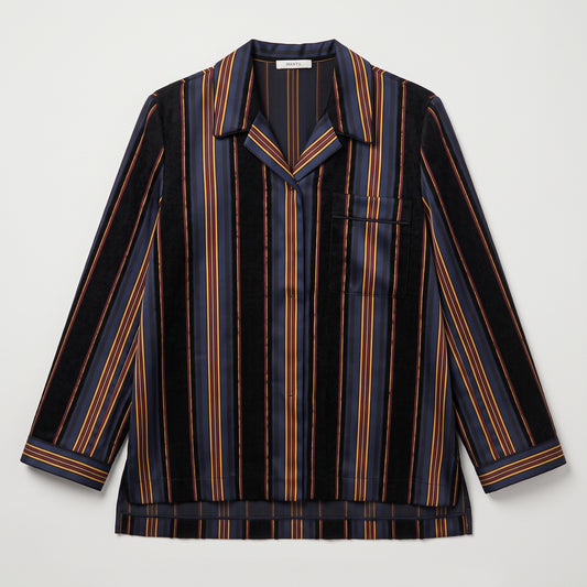 Striped Silk Velvet Panel Shirt