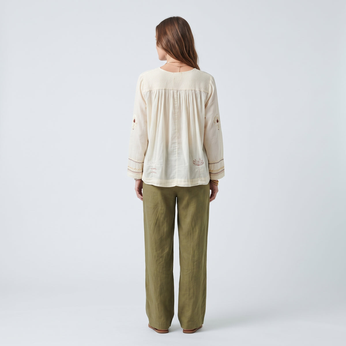 Embroidered Cotton V-Neck Blouse