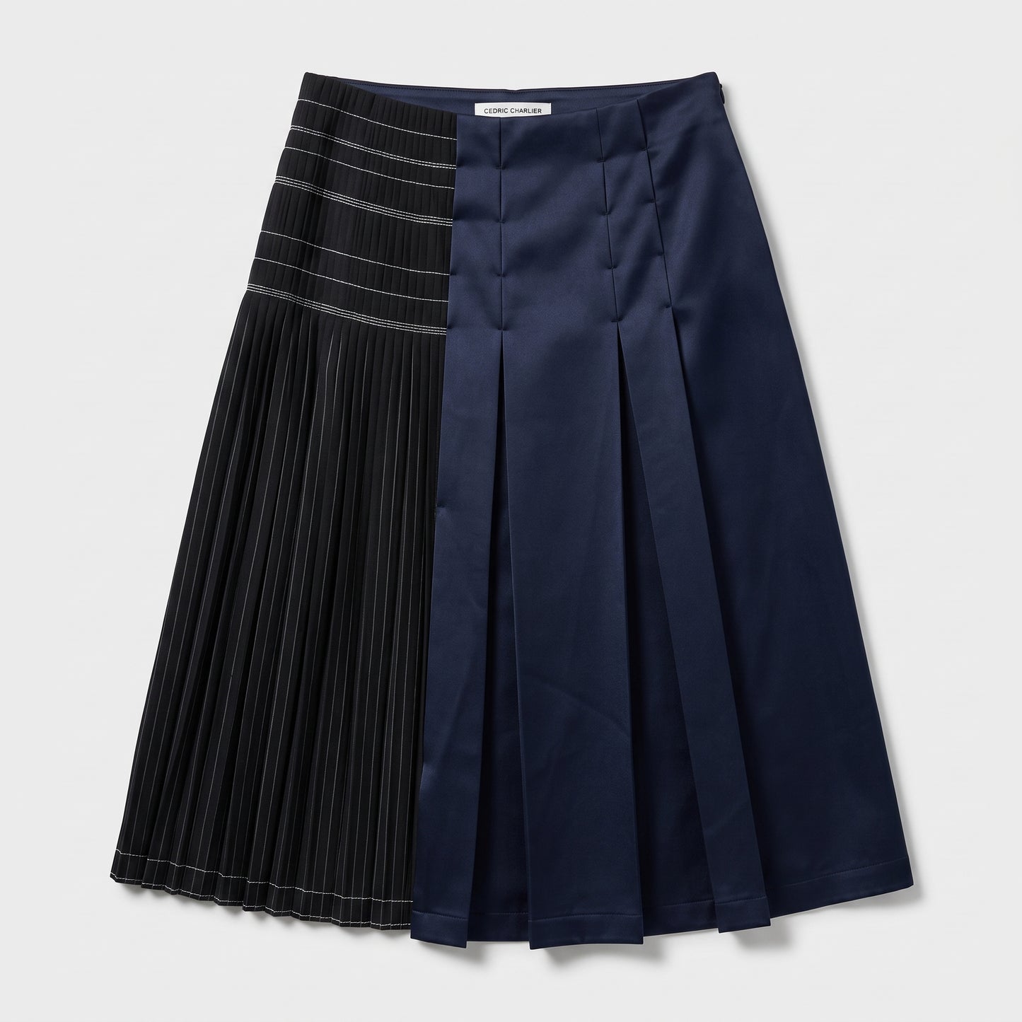 Two-Tone Pleated Midi Skirt