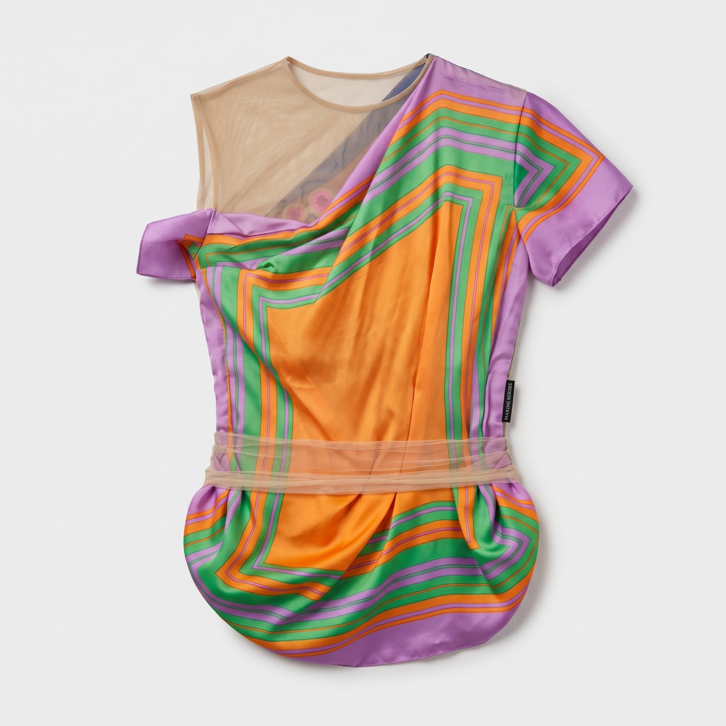 Abstract Print Draped Silk Top