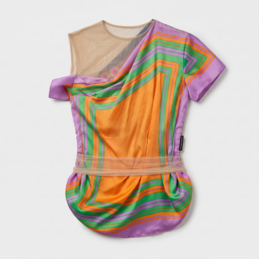 Abstract Print Draped Silk Top