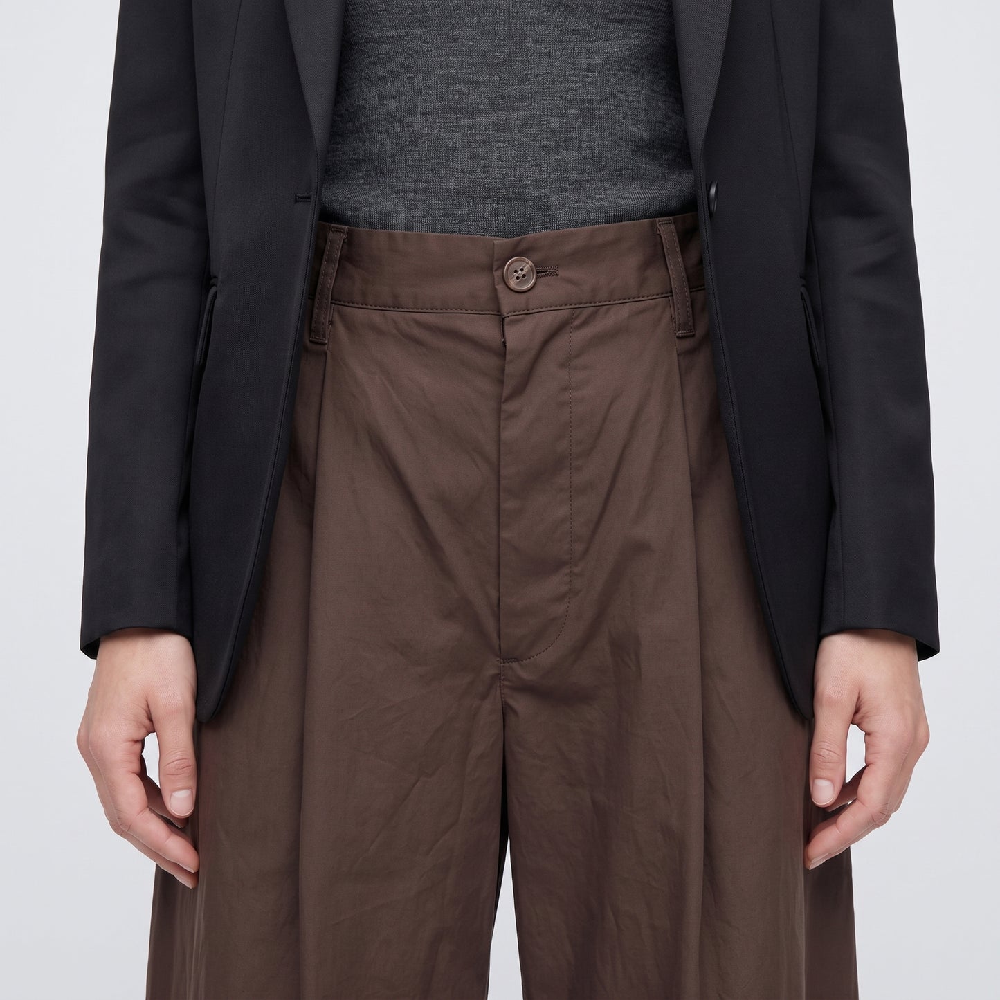 Pleated Wide-Leg Cotton Trousers