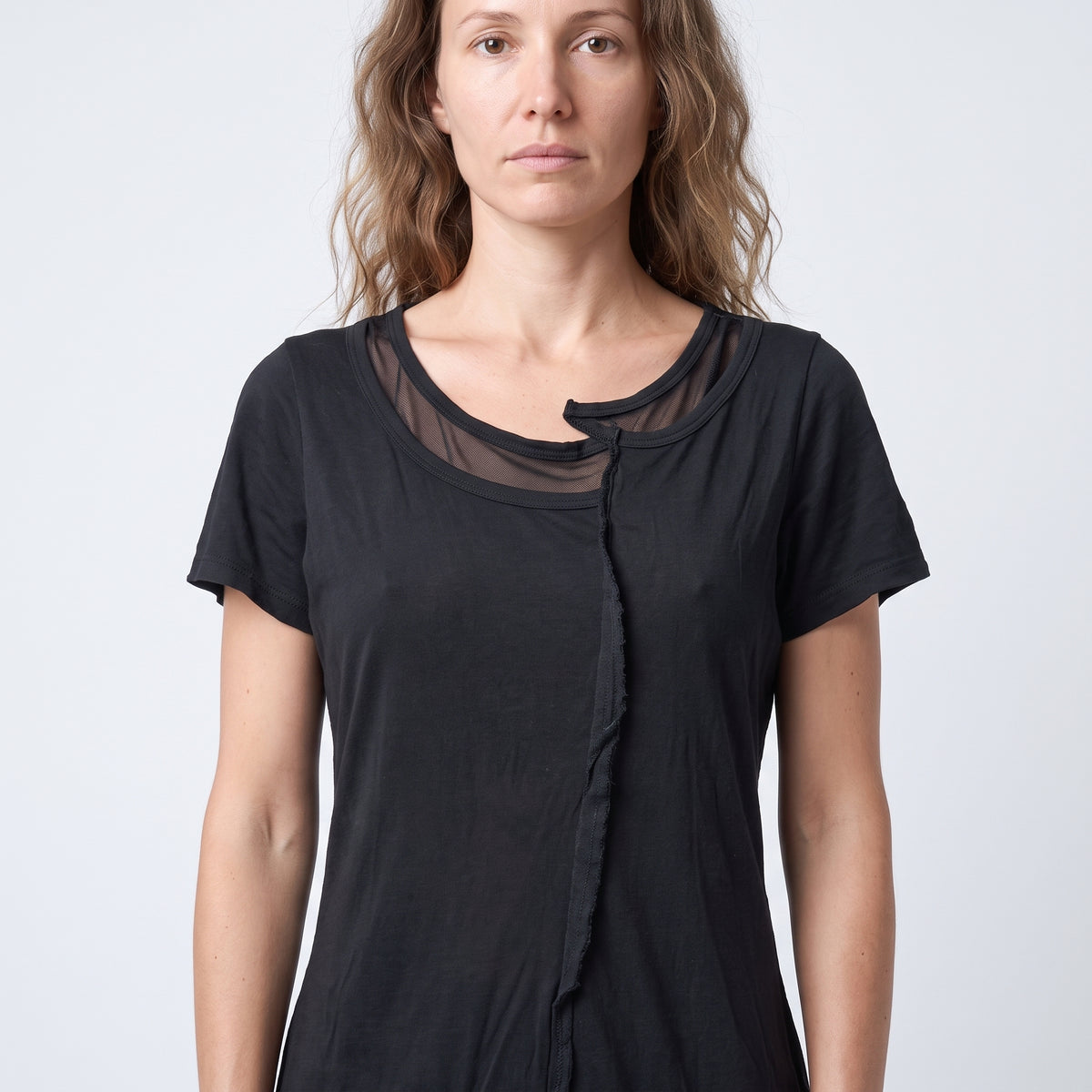 Raw Edge Black Cotton Tee