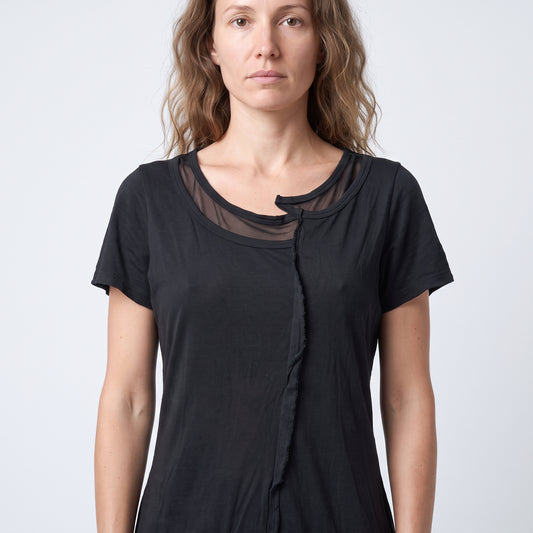 Raw Edge Black Cotton Tee