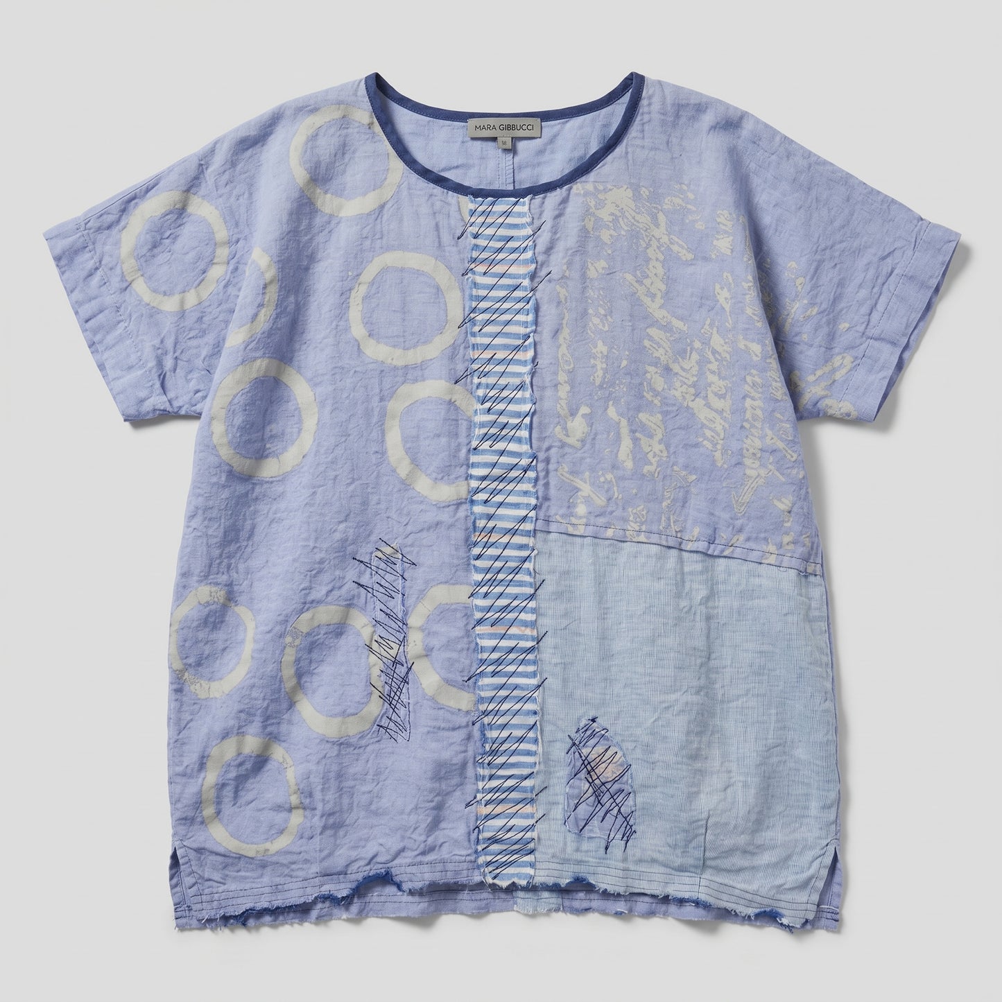 Abstract Print Linen Patchwork Top