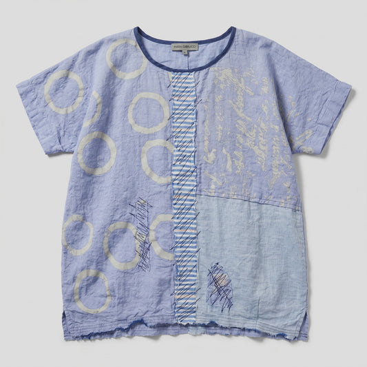 Abstract Print Linen Patchwork Top