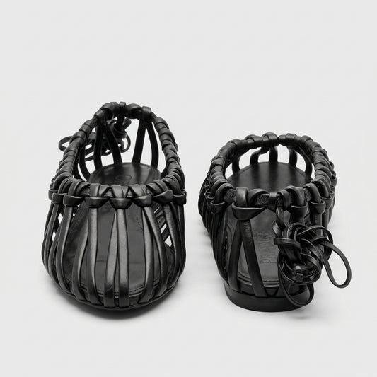 Woven Leather Cage Sandals