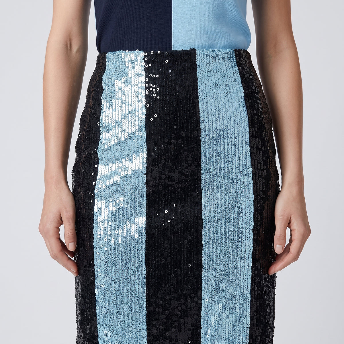 Striped Sequin Midi Pencil Skirt