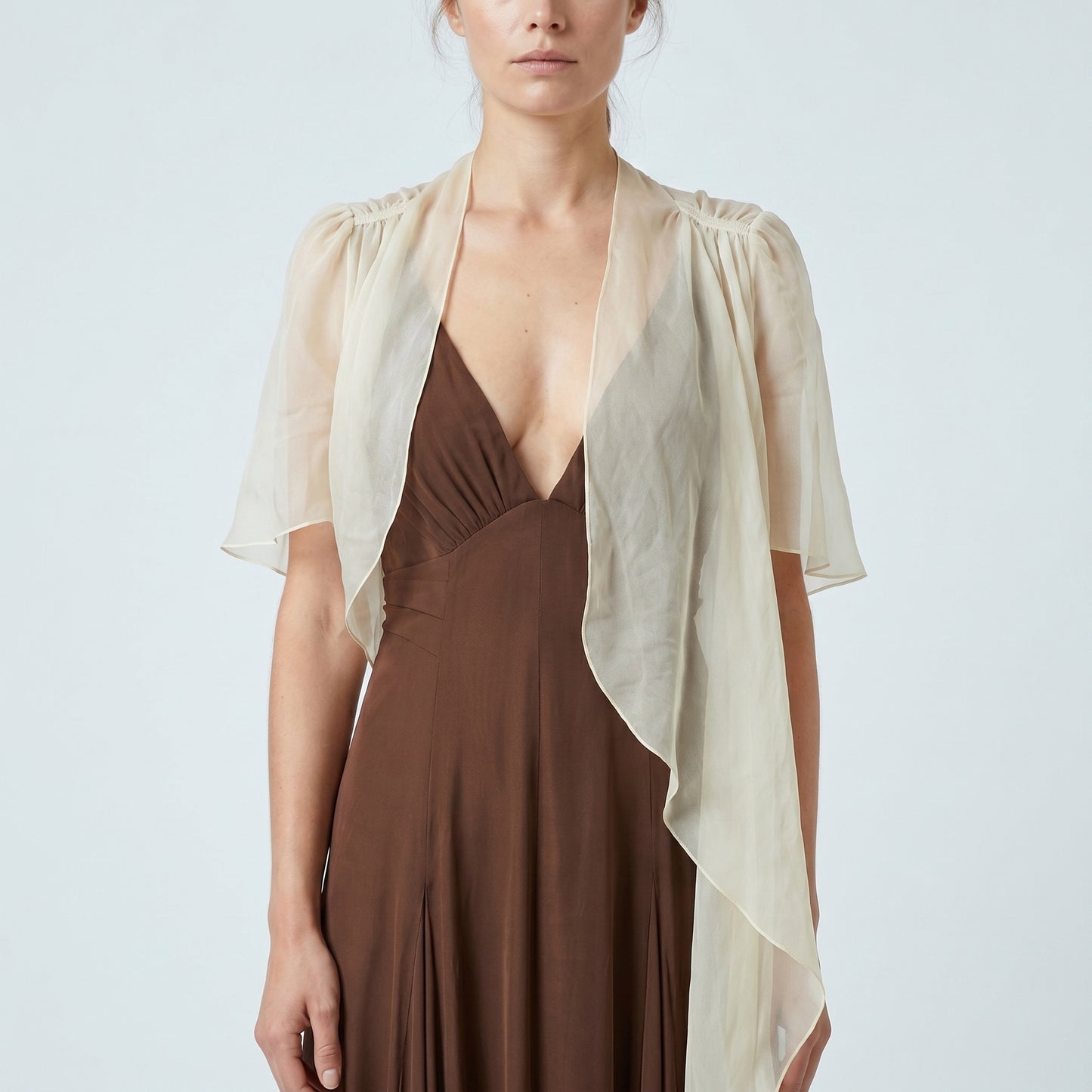 Sheer Silk Chiffon Draped Shrug