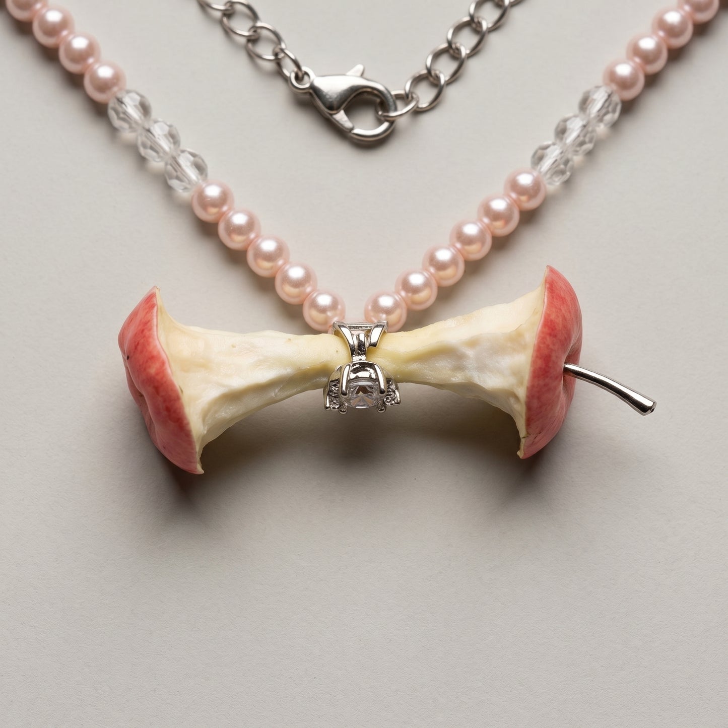 Whimsical Apple Core Pearl Necklace