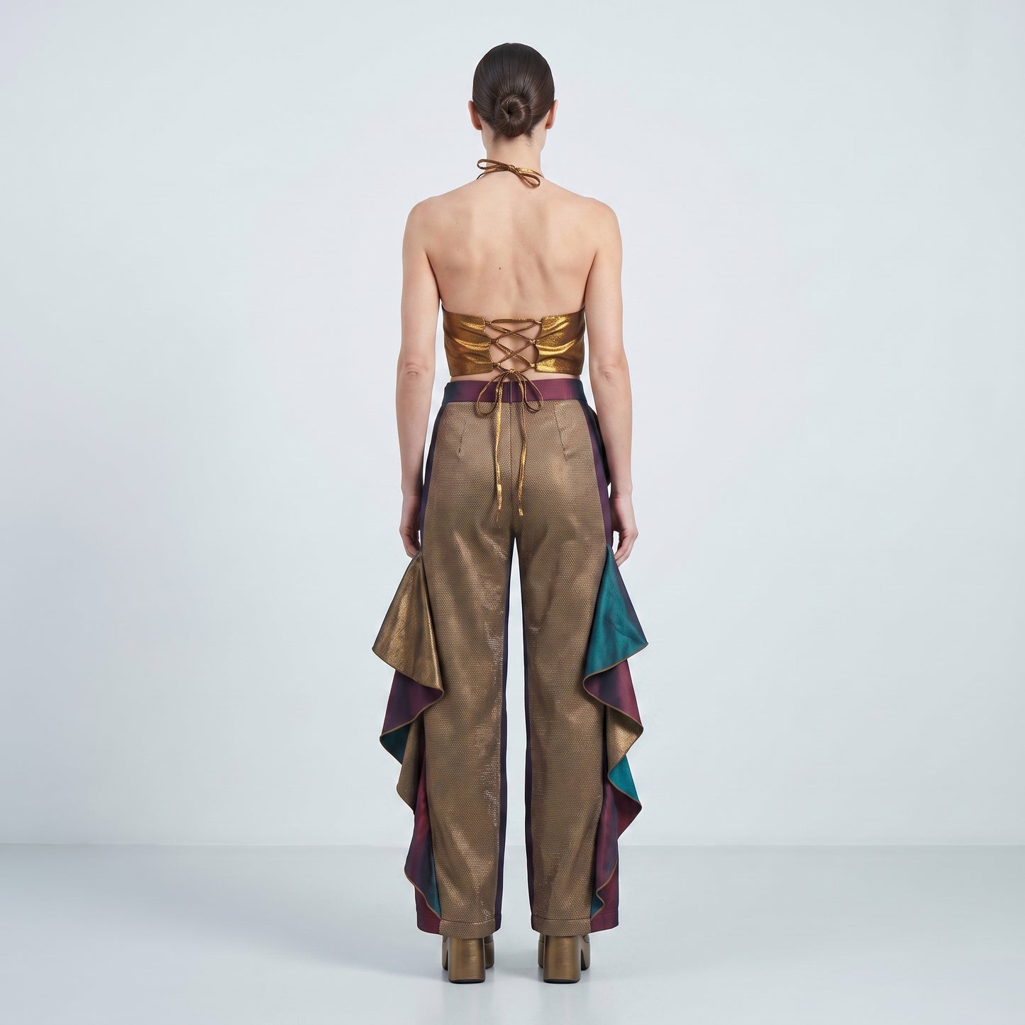Metallic Bronze Halter Crop Top