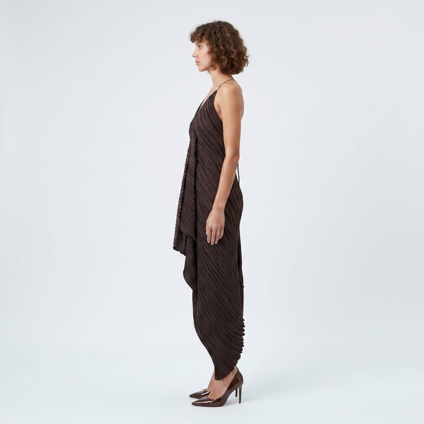 Pleated Asymmetric Cami Midi Dress