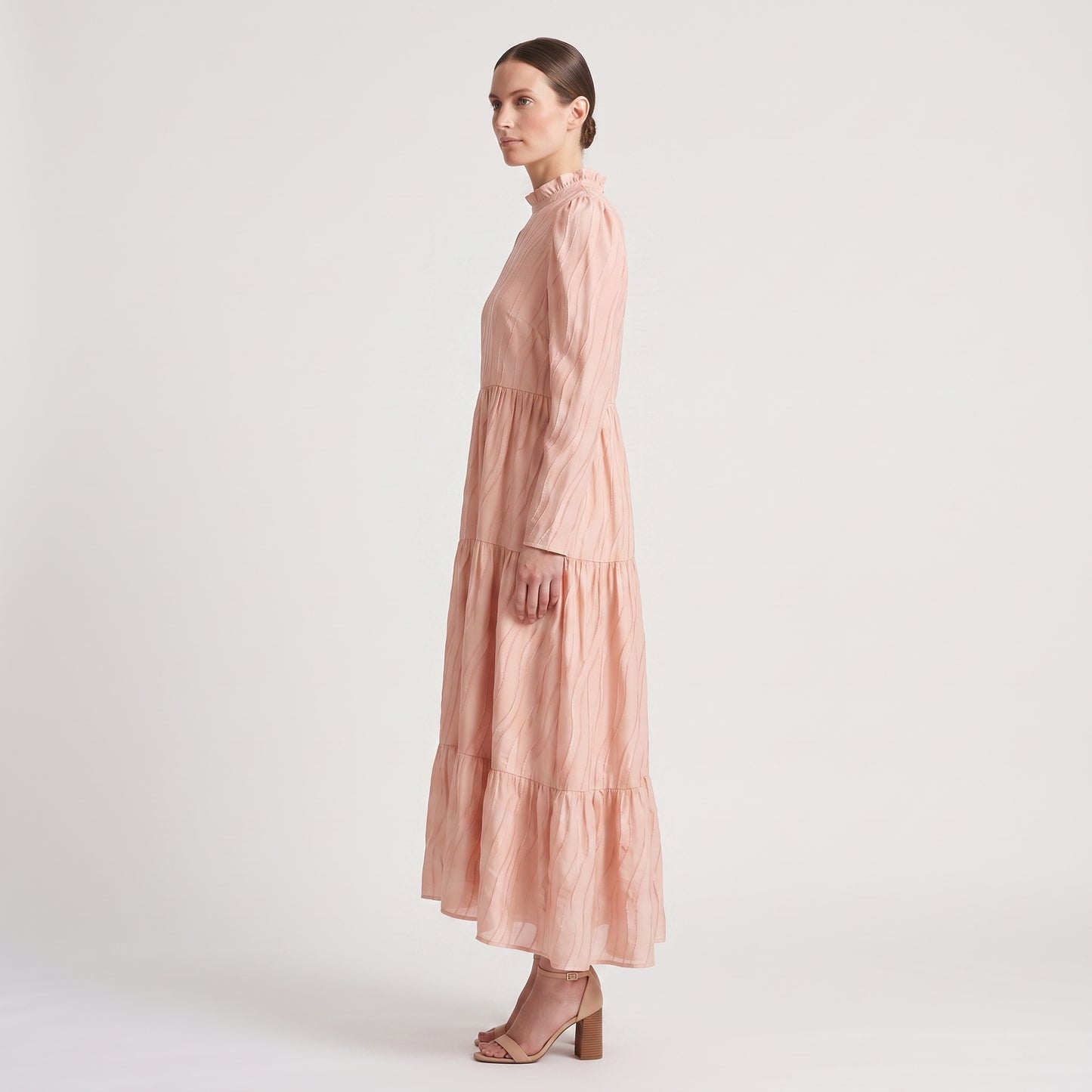 Textured Ruffled Tiered Midi Dress