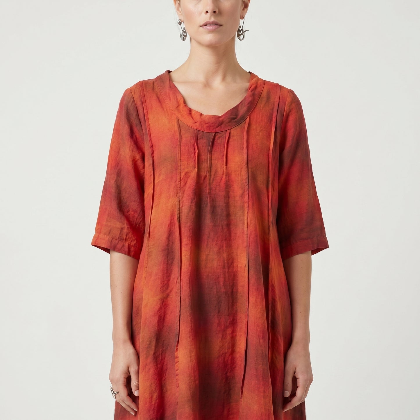 Pleated Plaid Linen Tunic