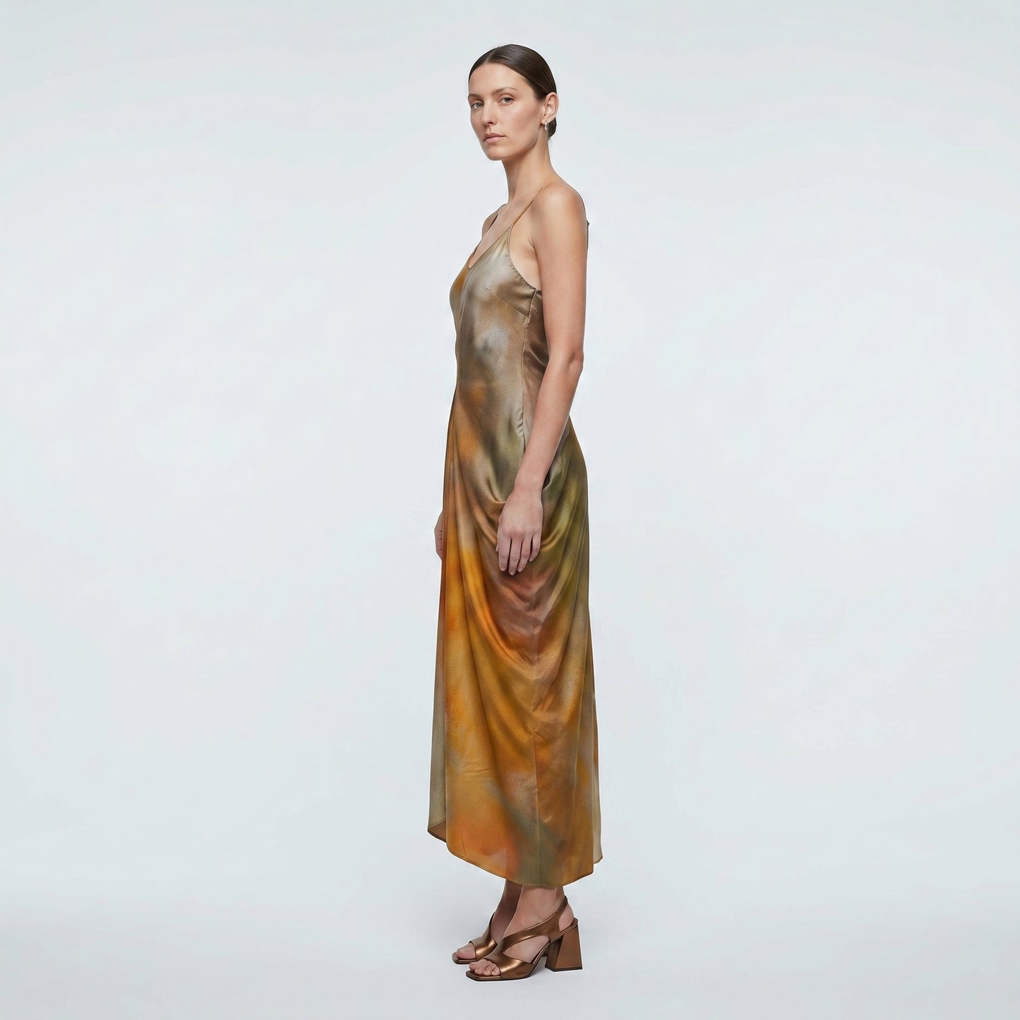 Abstract Print Satin Slip Dress