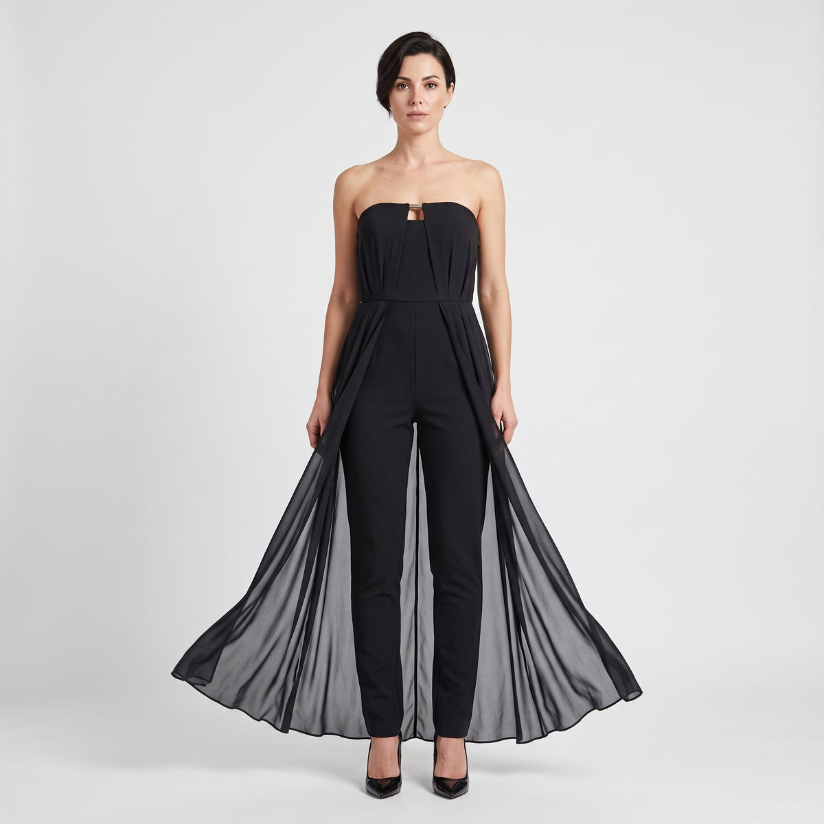 Strapless Pleated Chiffon Jumpsuit