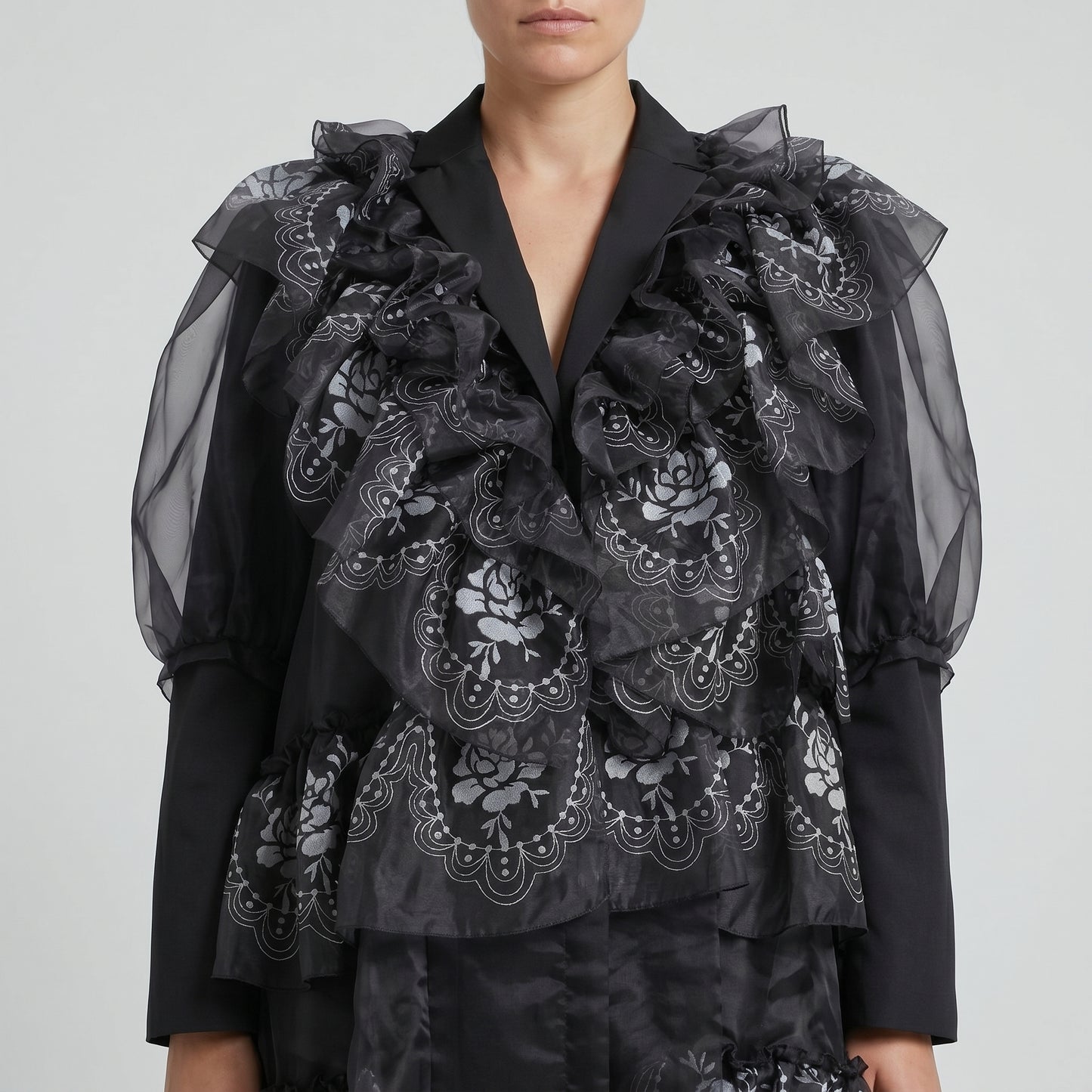 Ruffled Organza Tailored Jacket
