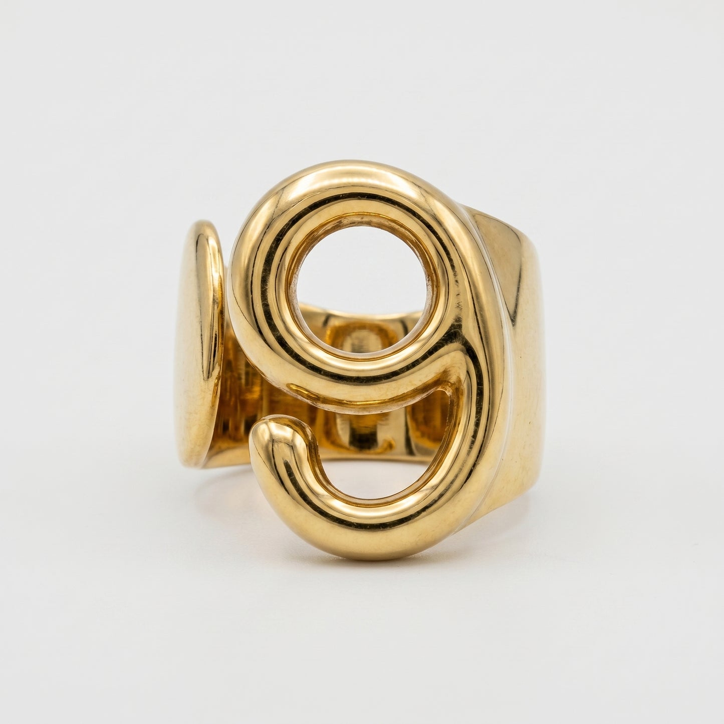 Sculptural Number Nine Gold Ring