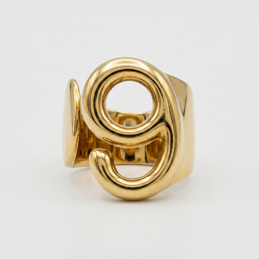 Sculptural Number Nine Gold Ring