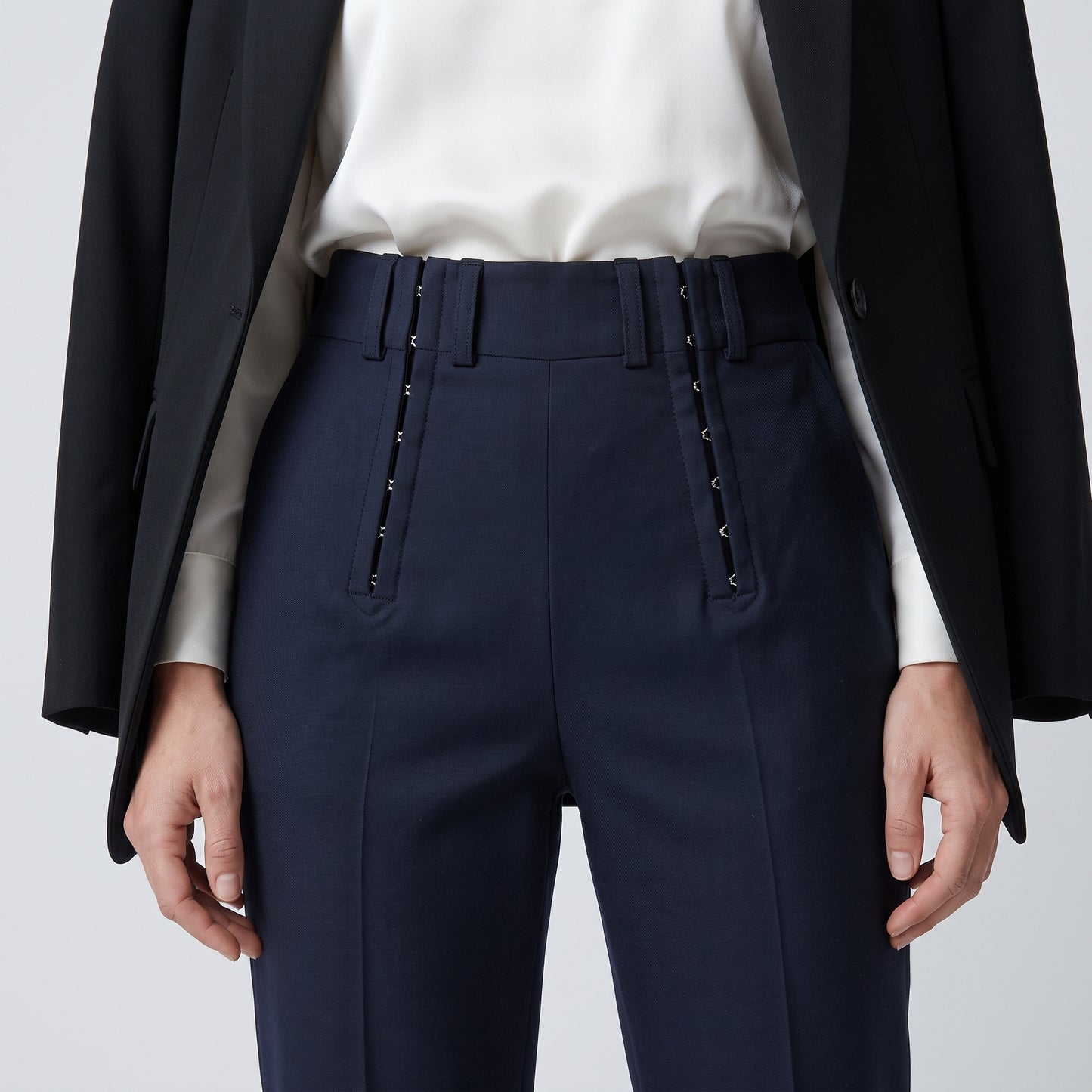 Tailored Navy High-Waist Trousers