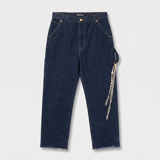 Embellished Raw Hem Denim Jeans