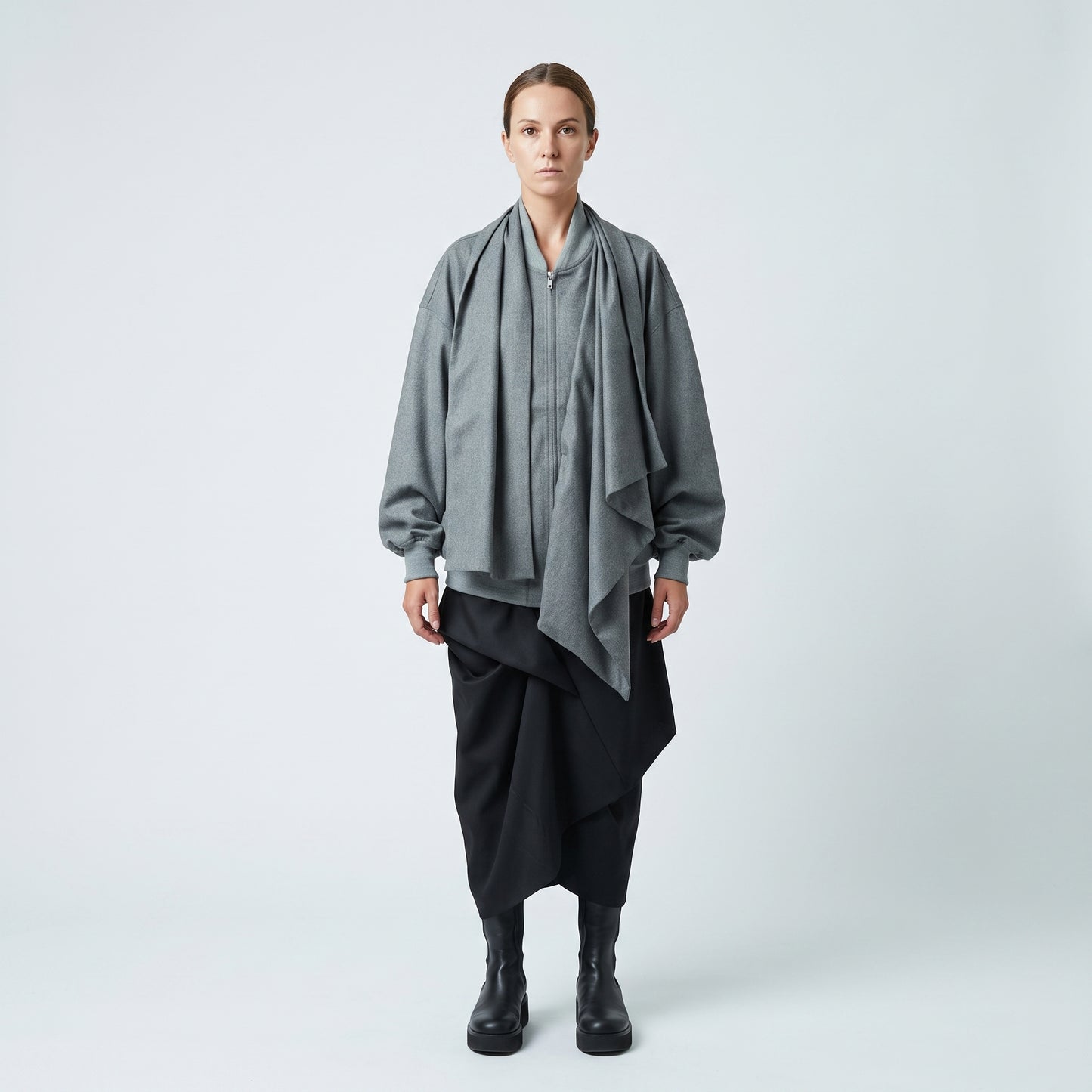 Draped Wool Blend Zip Jacket