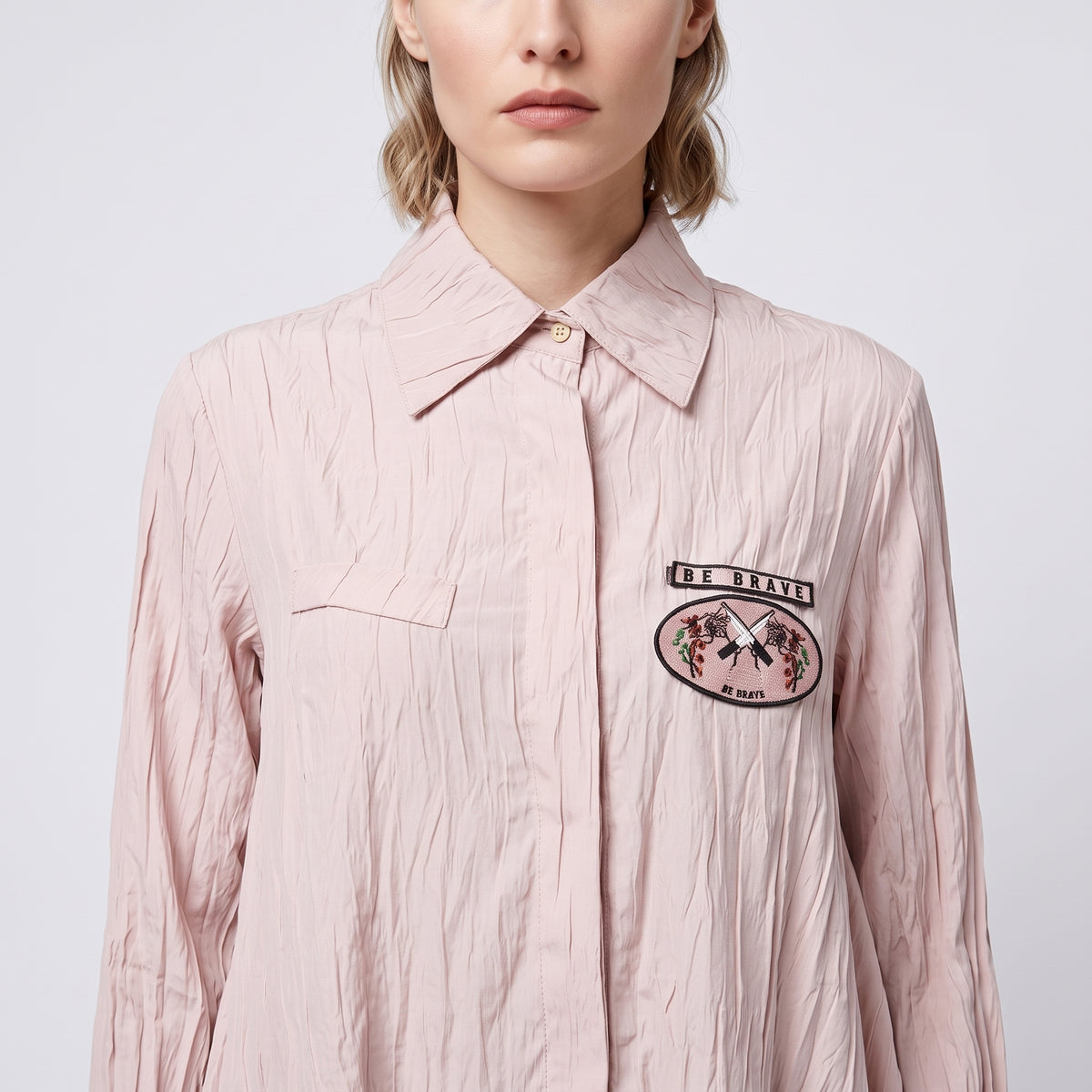 Textured Pink Oversized Button Shirt