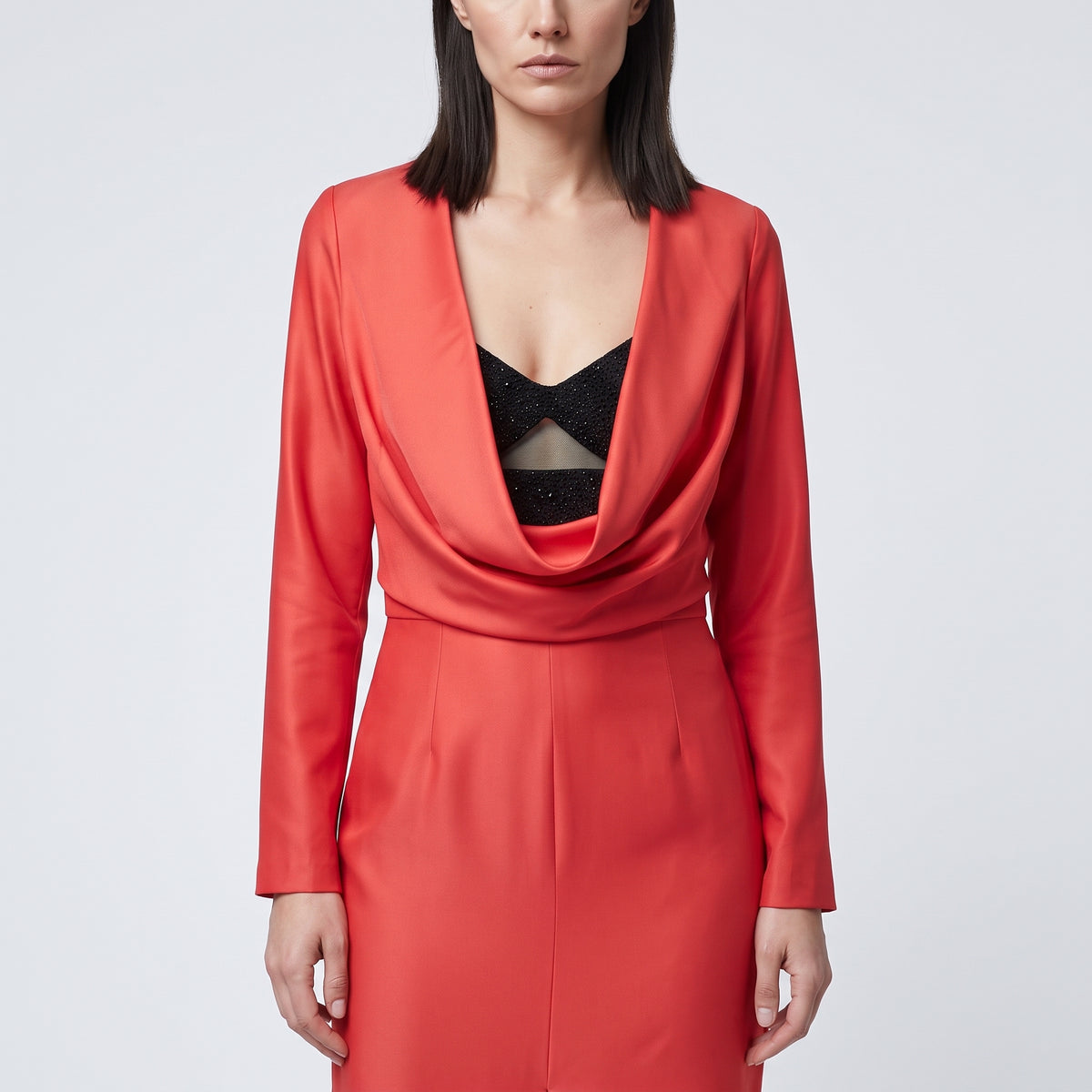 Draped Red Evening Midi Dress